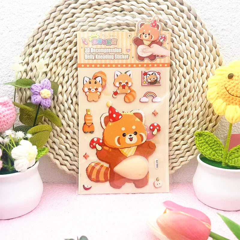 1PC Lovely Animal 3D Stereo Tummy Press Fun Stress Relief Sticker,Rabbit Panda for DIY Craft,Scrapbook,Phone Case Decor Qme 2