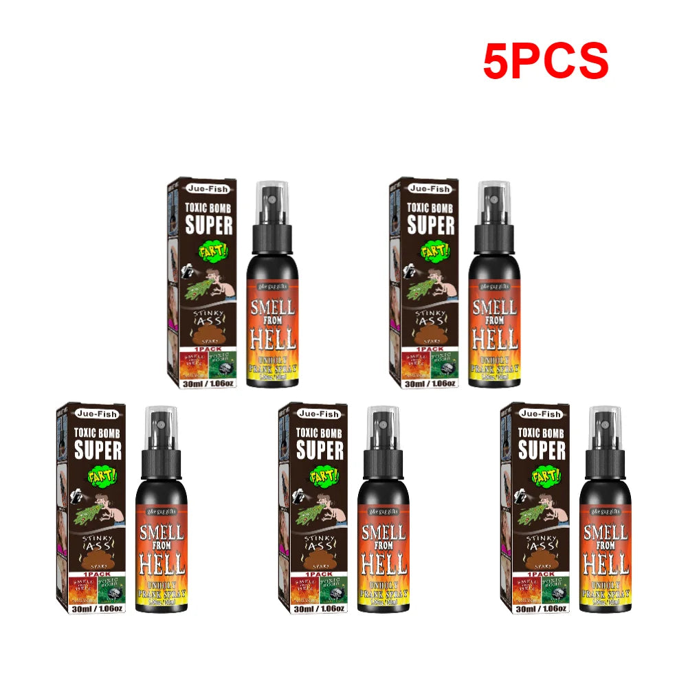 30ml Fart Gag Spray Prank Joke Plastic Spoof Odor Spray Party Supplies Terrible Stinky Fart Spray Non Toxic Halloween Funny Prop Qme hell 5PCS