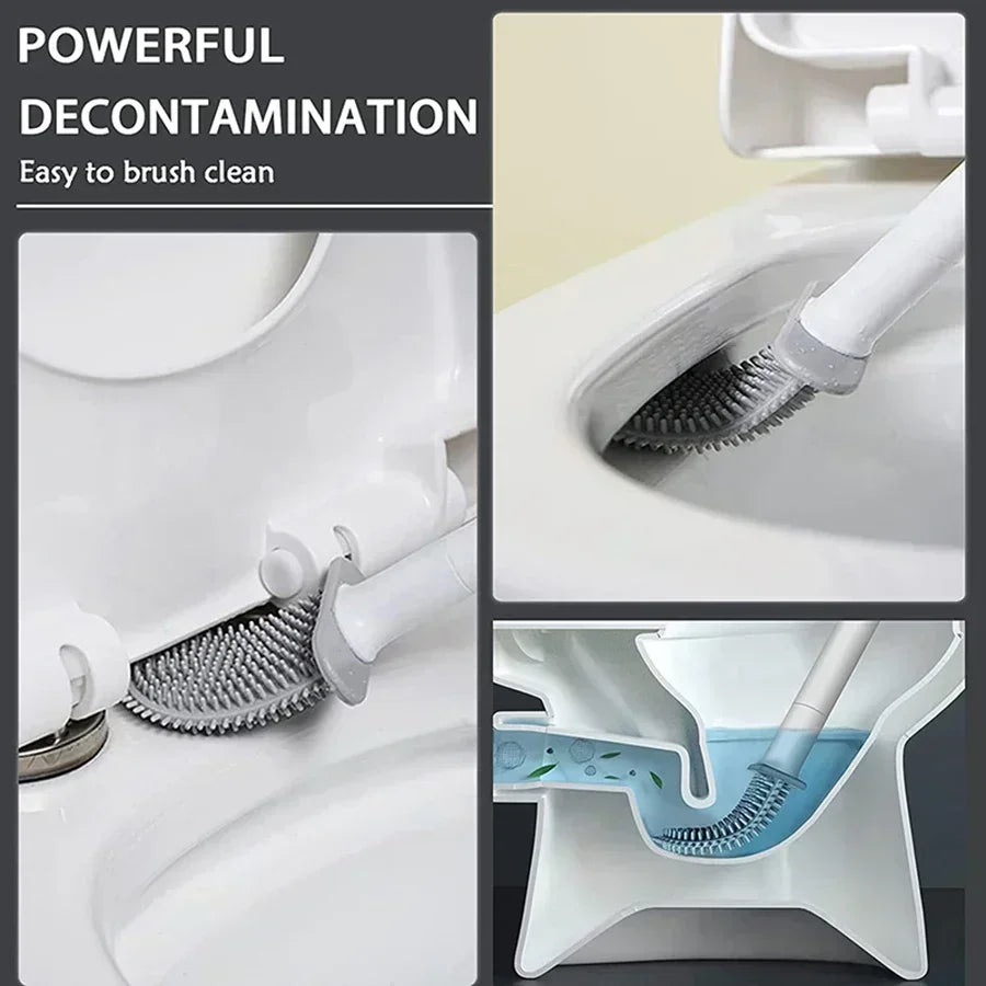 Wall Mounted Silicone Toilet Brush Set Flexible Flat Head Toilet Bowl Cleaner Brush for WC Bathroom Cleaning Dead Ends & Corners Qme
