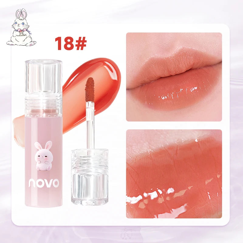 Cute Bunny Jelly Lip Gloss,Moisturizing Glossy Lip Glaze, with Sunflower Seed Oil Nourishing Lipstick,Long-Lasting,Non-Stick Cup Qme 18