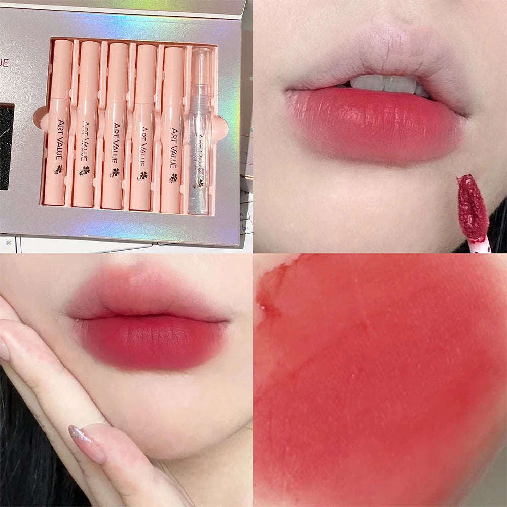 Lip Gloss Set Waterproof Moisturizing Makeup Matte Liquid Lipstick Kit Lip Balm Oil Nourishing Necklace Gift Lip Stick Cosmetics Qme