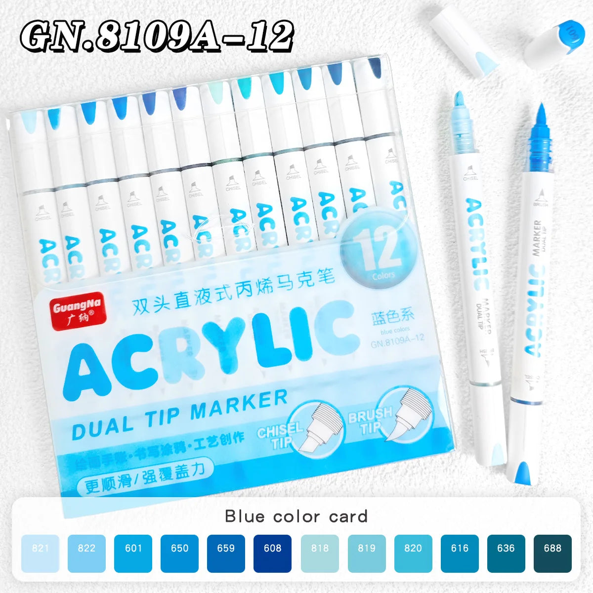 GN 12 Colors Dual Tip Acrylic Paint Markers Set Waterproof Quick Dry Art Marker Pen for Drawing Graffiti DIY Art Supplies Qme A
