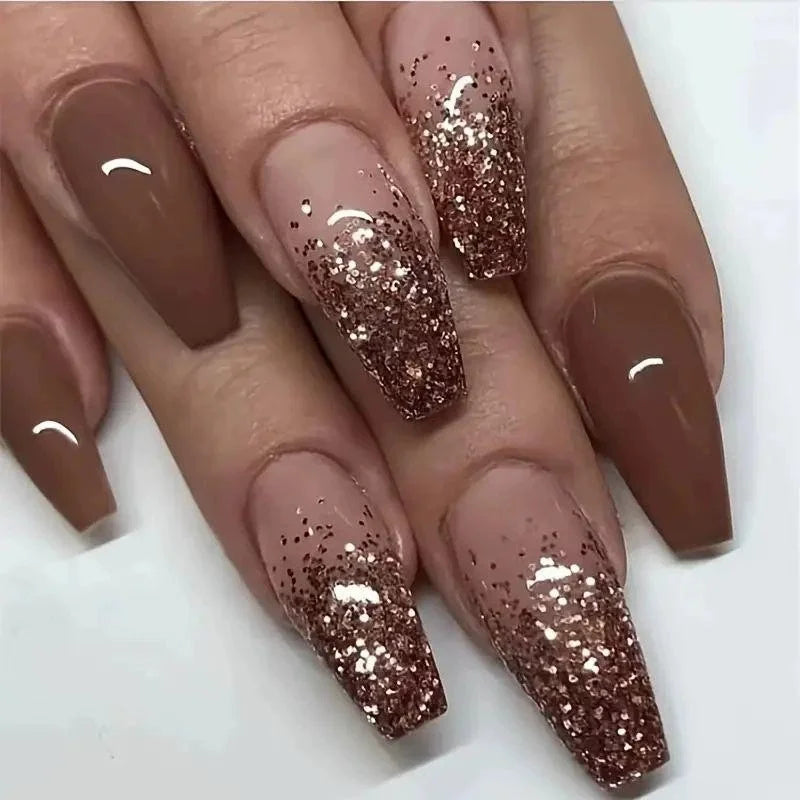 Silver square fake nails glitter inlay delicate and gorgeous simple and generous suitable with 1 Jelly Gel and 1 Nail File Qme