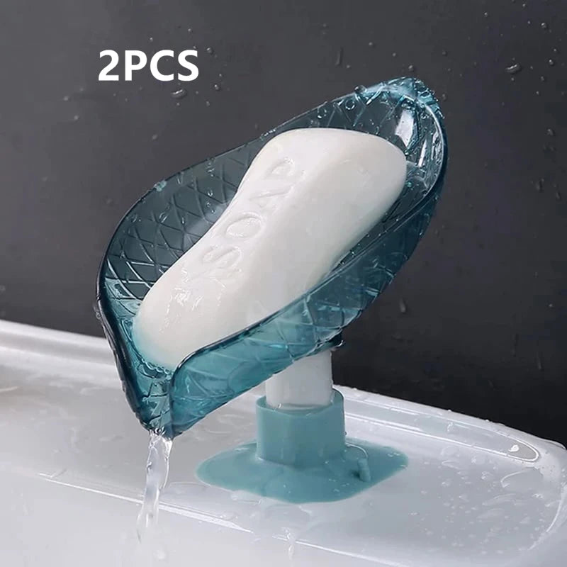 Leaf Shape Soap Box Drain Soap Holder Bathroom Accessories Suction Cup Soap Dish Tray Soap Dish For Bathroom Soap Container Qme