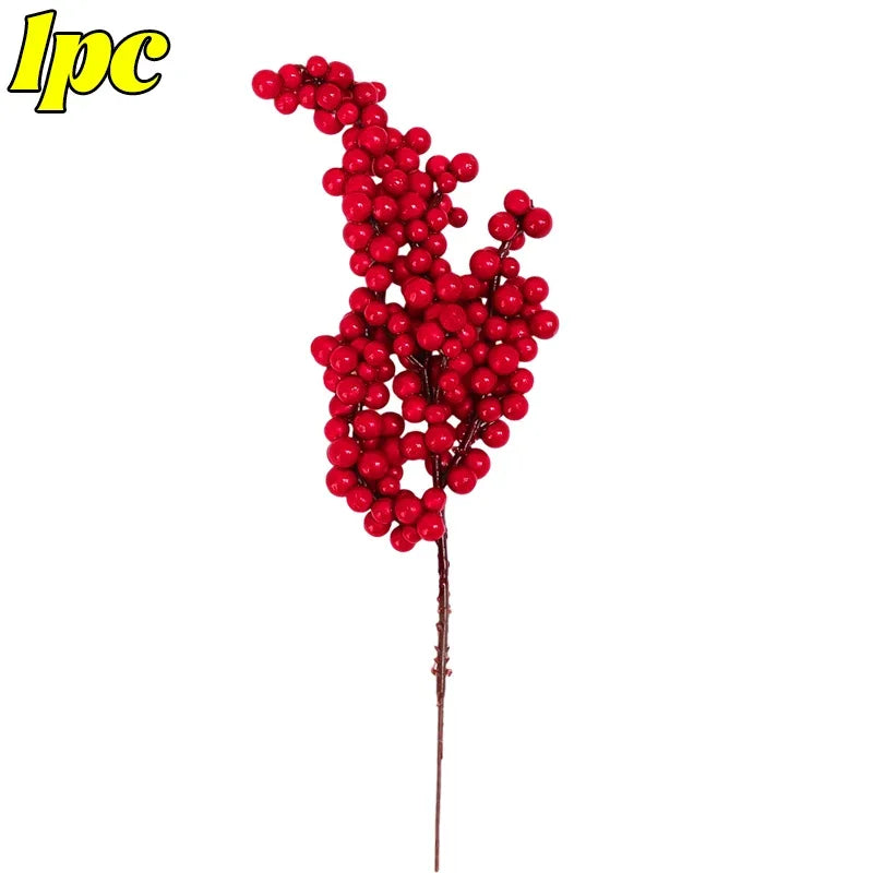 Artificial Berries Branches Christmas Red Holly Berry Stem DIY Flowers Simulation Plant Xmas Tree New Year Party Decor Ornaments Qme 1PC