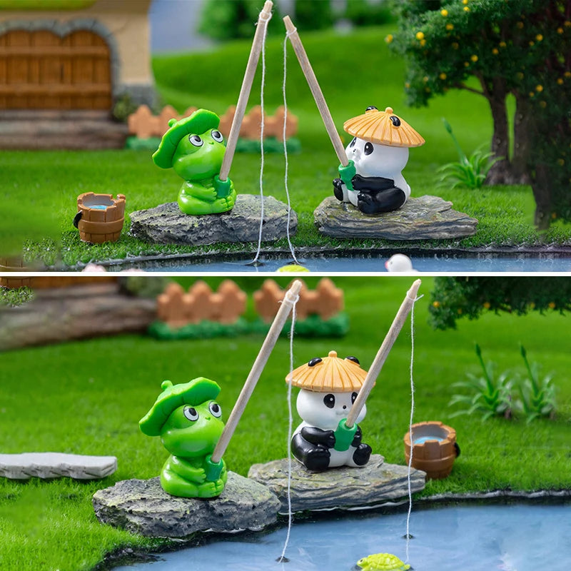 Hanging Panda Frog Figures Aquarium Decor Creative Cartoon Animal Qme