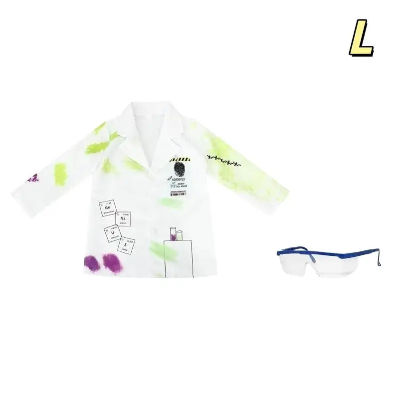Kids Mad Scientist Costume With Printed Lab Coat & Safety Goggles, Great For Halloween Dress Up & Science Parties Qme B