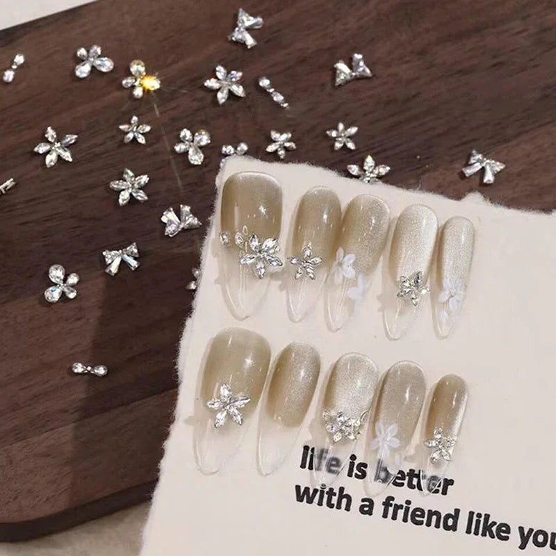 Shiny Zircon Nail Art Rhinestones Charms Bowknot Flower Nails Qme