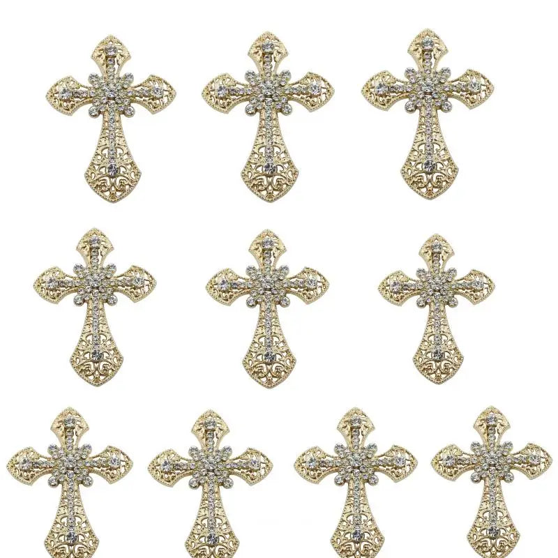 2/10Pcs Vintage Cross Crystal Center Flatback Rhinestone Decorative Accessories For Diy Brooch Craft Making Qme 10pcs Gold