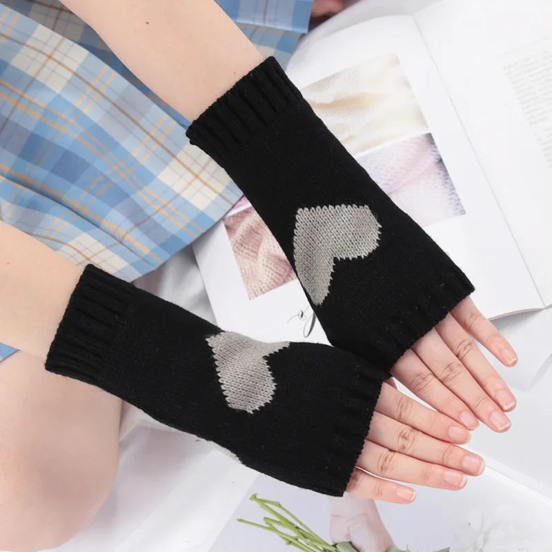 Knitted Half Finger Gloves Women's Warm Soft Winter Mittens for Girl Guantes Y2K Sleeve Girls Lolita Goth Fingerless Gloves Qme A-8 Length -20cm
