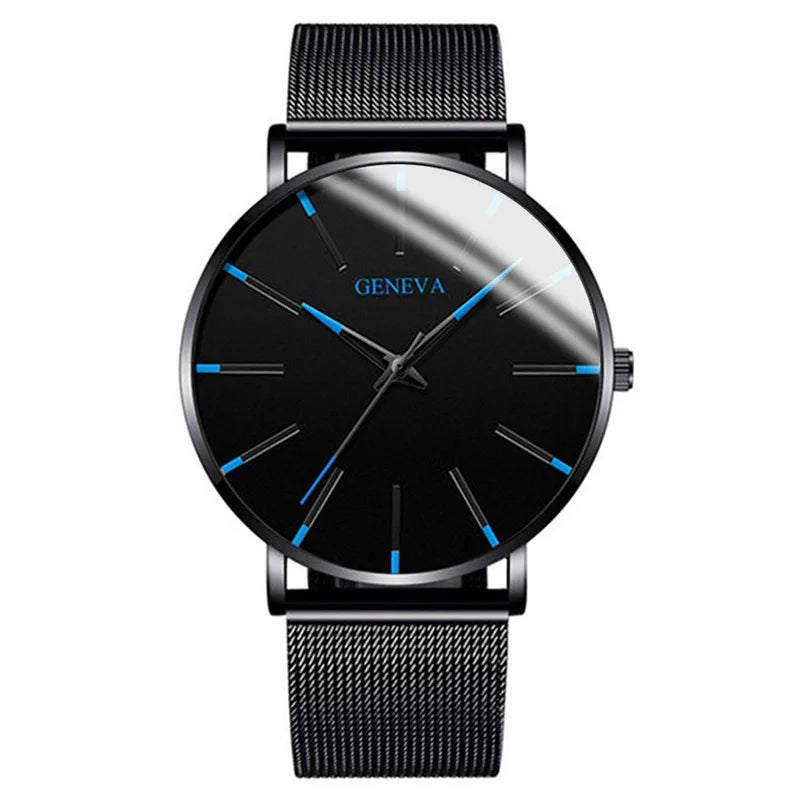 Fashionable Ultra Thin Men's Watch, Quartz Watch with Stainless Steel Mesh Bracelet for Business Men Qme