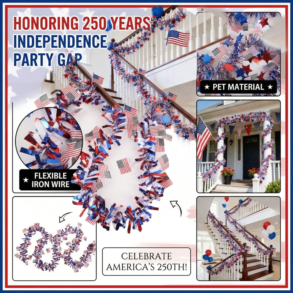 Independence Day Tinsel Banner with Star and Flag Elements Holiday Party DIY Decor for Indoor Outdoor Events and Celebration Qme