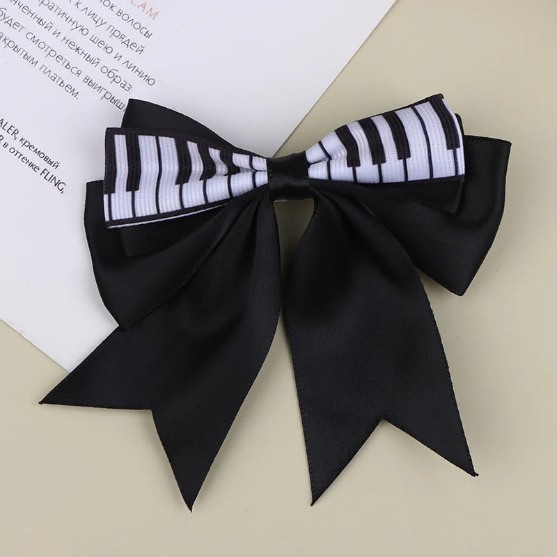 Piano Key Bow Hairpin Hair Clip Retro Girl Side Duckbill Accessory Qme Black 1pc