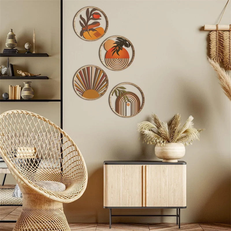 Wooden Wall Bohemian Art Farmhouse Country Yard Decoration Round Qme