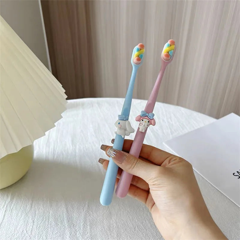 Hello Kitty Kuromi Soft-Bristle Toothbrush Couples' Set Student Cartoon Jade Tooth-Protecting Toothbrush Qme 2