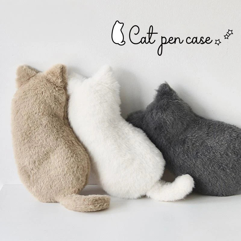 Cute Cartoon Cat Plush Pen Bag Funny Student Animal Pencil Cases Qme