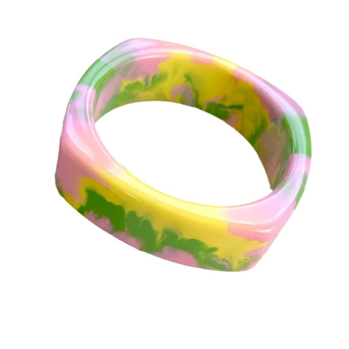 Ins Exaggerated Colorful Geometric Texture Round Square Wide Thick Resin Hip Hop Bracelet for Women Girls Jewelry Bracelet Girl Qme