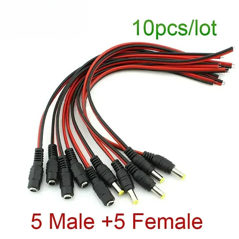 12V DC, 26cm, 5.5mm x 2.1mm, Power supply adapter plug, male female jack cable cords wire for LED Strip Light Camera Qme