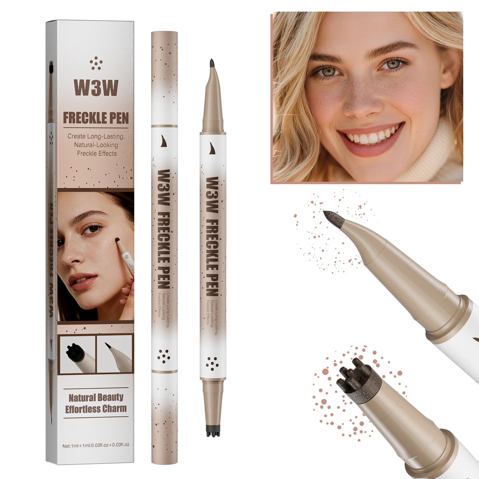 Realistic Freckle Pen, Natural Lifelike Dot Pen, Long Lasting Waterproof Sweat-proof Smudge-proof Natural Freckle Makeup Qme
