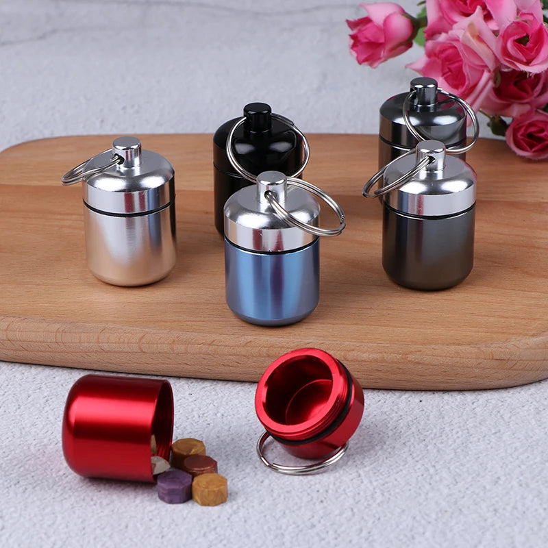 Portable Keychain Pill Case Aluminum Alloy Metal Medicine Container Qme