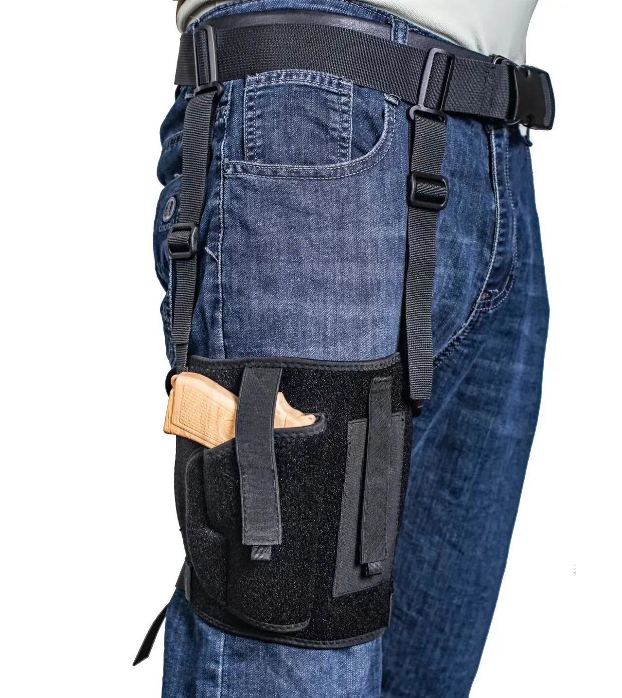 Leg Gun Bag Tactical Outdoor Neoprene Universal Glock Multifunctional Qme black color