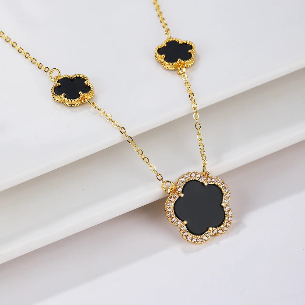 High-Quality Copper Plated 18k Gold Five-Leaf Clover Necklace Fashion Simple For Woman Girl Necklace Birthday Party Jewelry Gift Qme C 45cm