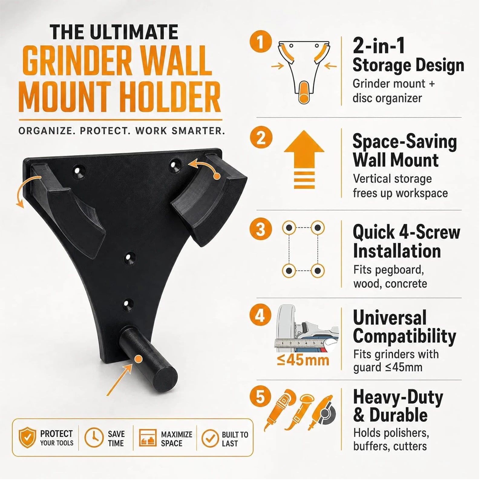 Wall Mount Angle Grinder Holder with Disc Storage Wall Mount Tool Rack Grinder Organizer Stand for Workshop Garage Garden Use Qme