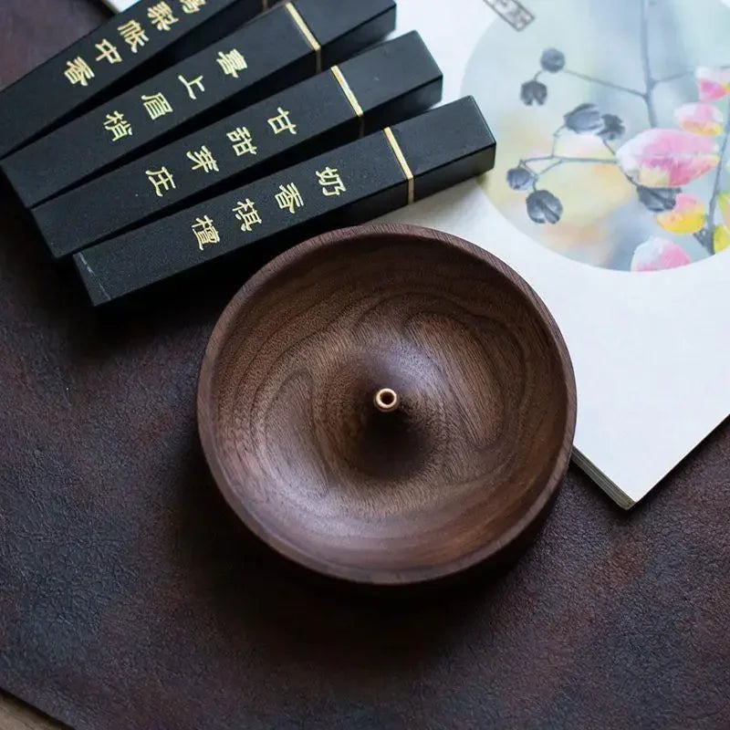 Black Walnut Solid Wood Incense Stick Tea Ceremony Round Incense Burner Agarwood Tray Holder Home Decor Qme