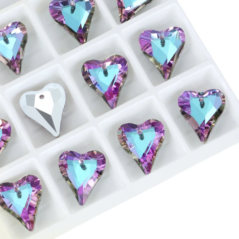 12Pcs Crystal 6240 Wild Heart Pendant Glass Austria Loose Beads Charms Rhinestones for DIY Earring Necklace Jewelry Accessories Qme 001VB 14x17mm-12pcs
