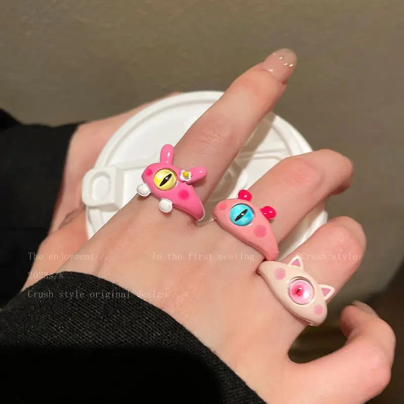 Funny Big eye little Monster Open Rings Women Cartoon Cute Cat Resin Finger Ring Y2K Fashion Couple Friends Jewelry Gifts Qme