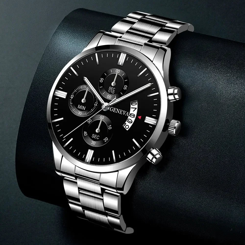 Fashion Mens Watches Luxury Silver Stainless Steel Quartz Wrist Watch Man Business Watch for Men Calendar Clock Reloj Hombre Qme
