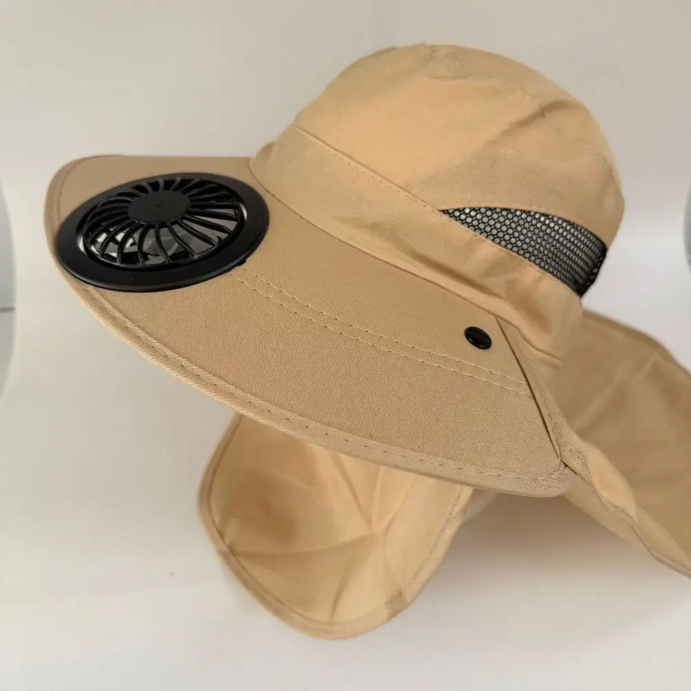Portable Rechargeable Fan Hat Adjustable Long-lasting Fishing Sun Shading Hat with Face Cover 300mA Wide Brim Fan Hat Travel Qme