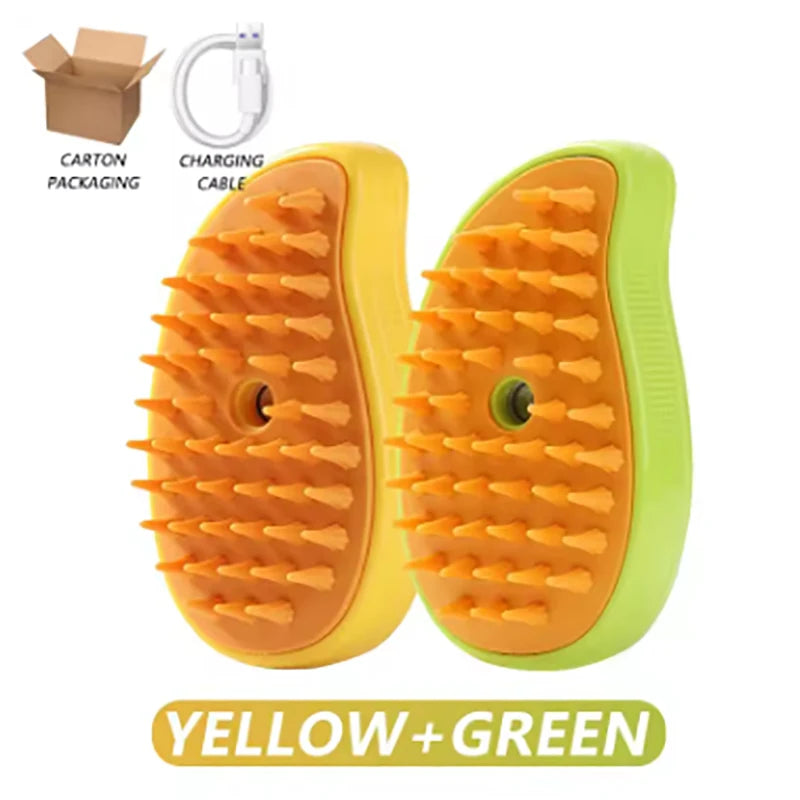 Steam Hair Removal Brush Electric Spray Cat Hair Brush Three in One Silicone Brush Used to Massage Pets Remove Floating Hairs Qme Green and Yellow