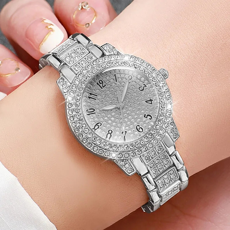 2PCS Luxury Rhinestone Women Watches Bracelet Set Fashion Arabic Dial Ladies Quartz Wristwatch Reloj Mujer Girls Clock Gift Qme