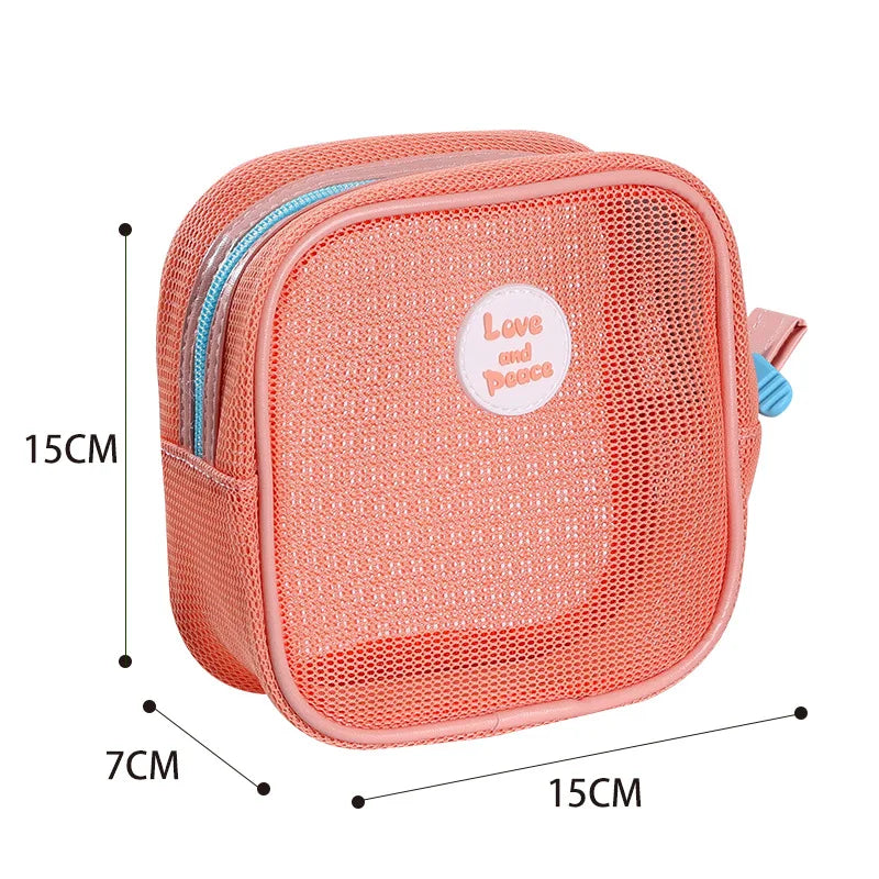 Hot Sale Portable Handheld Toiletries Bag Outdoor Travel Cosmetic Organizer Mesh Toiletry Organizer Trendy Beach Cosmetic Pouch Qme SquareBagOrange