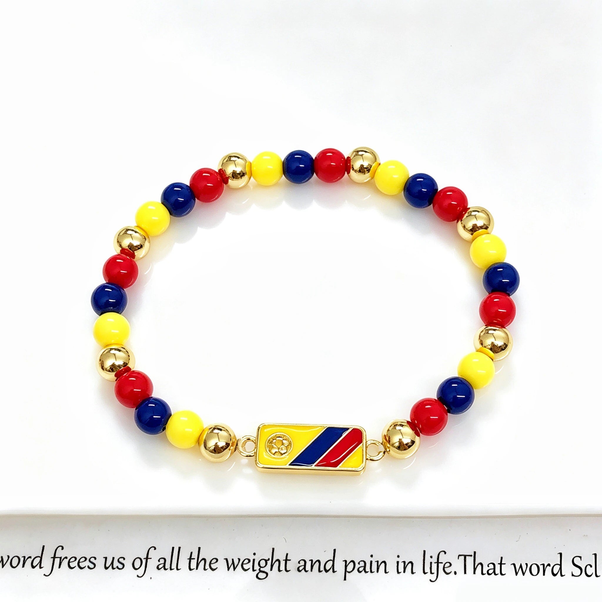 New Enamel Art Gold Plated Venezuela Mexico Colombia Flag Beaded Stretch Bracelet for Men Women Holiday Anniversary Jewelry Qme 4 18cm