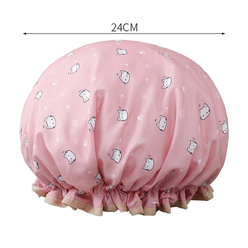 Waterproof Adult Women Shower Bath Cap Shampoo Cute Glitter Qme Pink Cat style