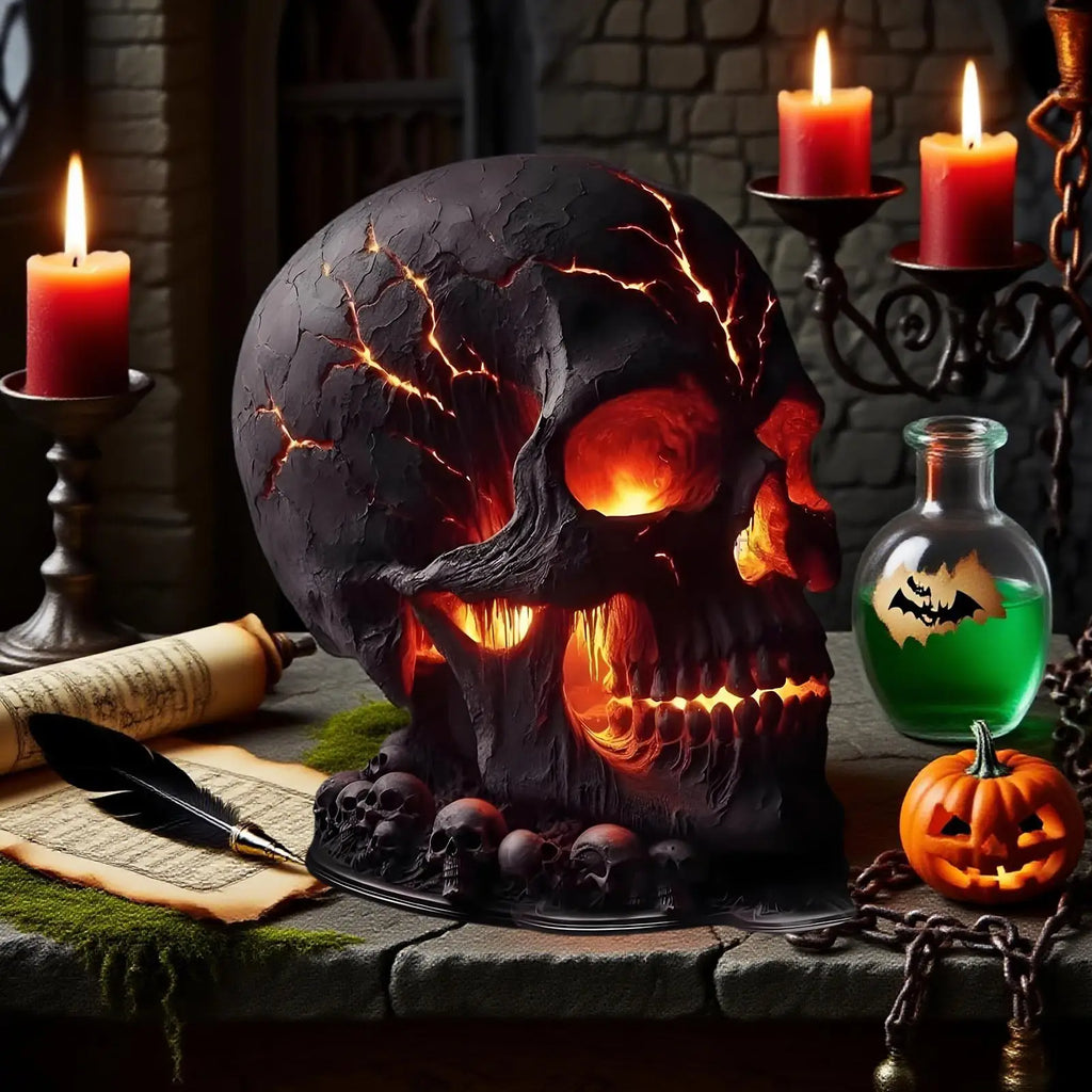 Halloween Skull Lamp Flame Desk Decorations Gothic Home Spooky Decor Qme