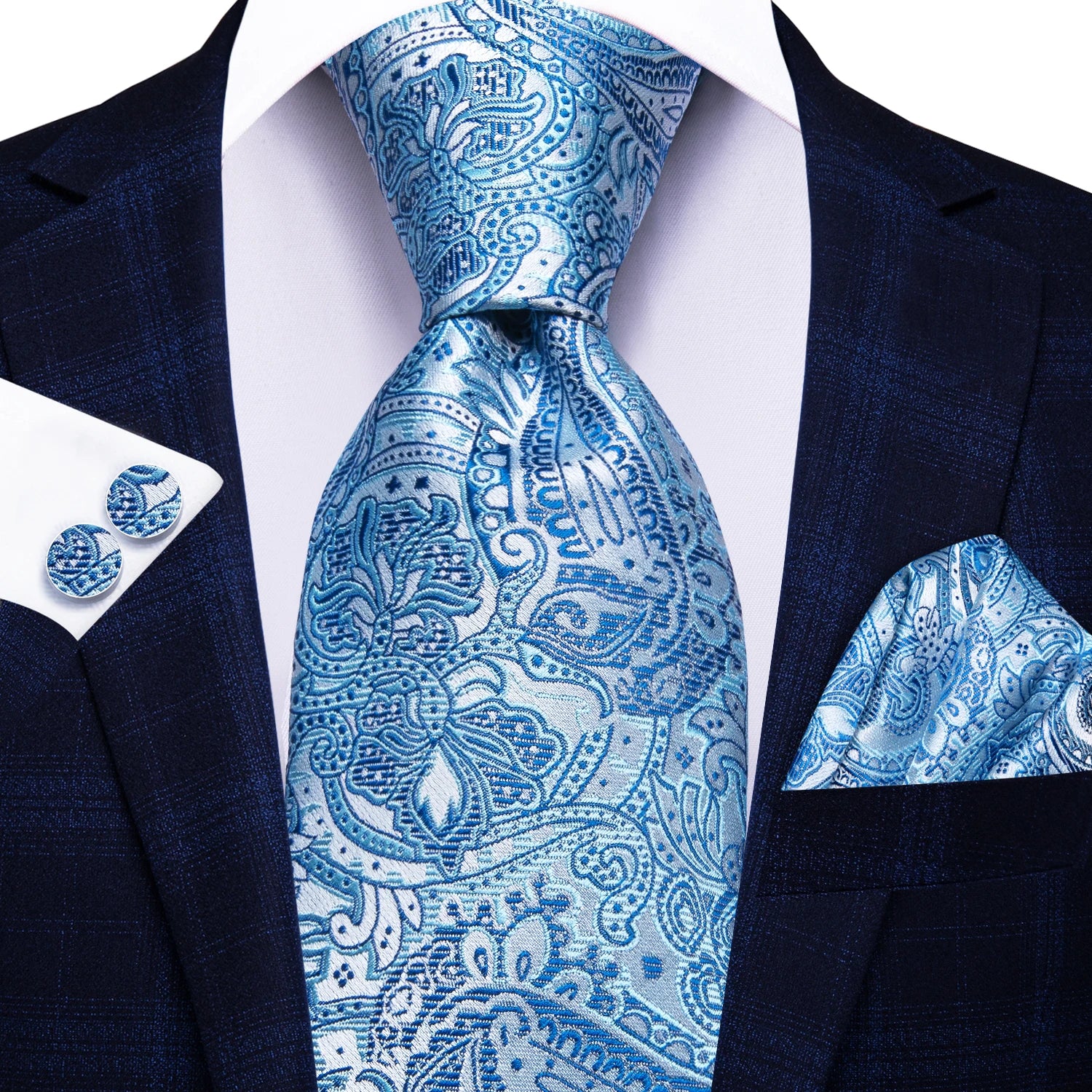 Hi-tie Light Blue Striped Business Mens Tie Jacquard Necktie Qme N-4056