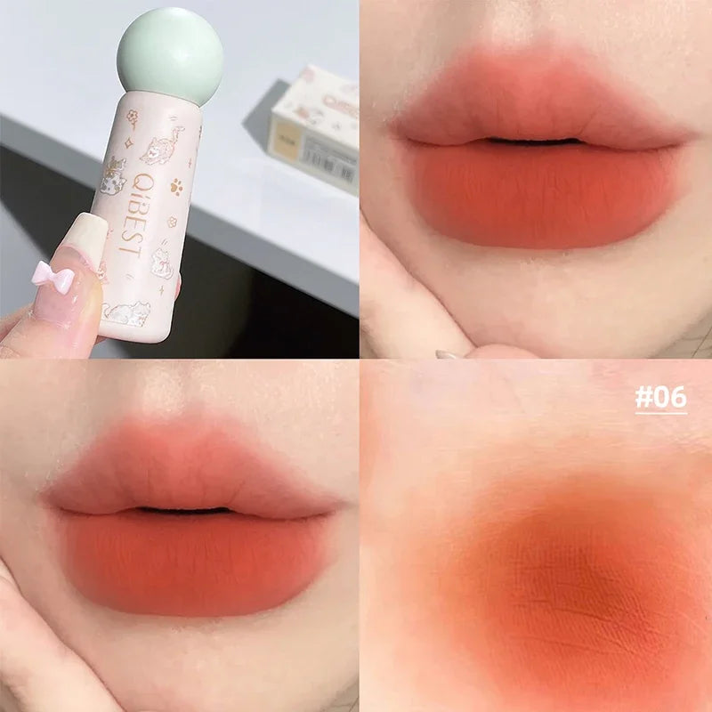 QIBEST Single Color Velvet Matte Mist Lip Gloss Waterproof Non-Stick Cup Lip Glaze Smudge Proof Not Fade Liquid Lipstick Makeup Qme 06