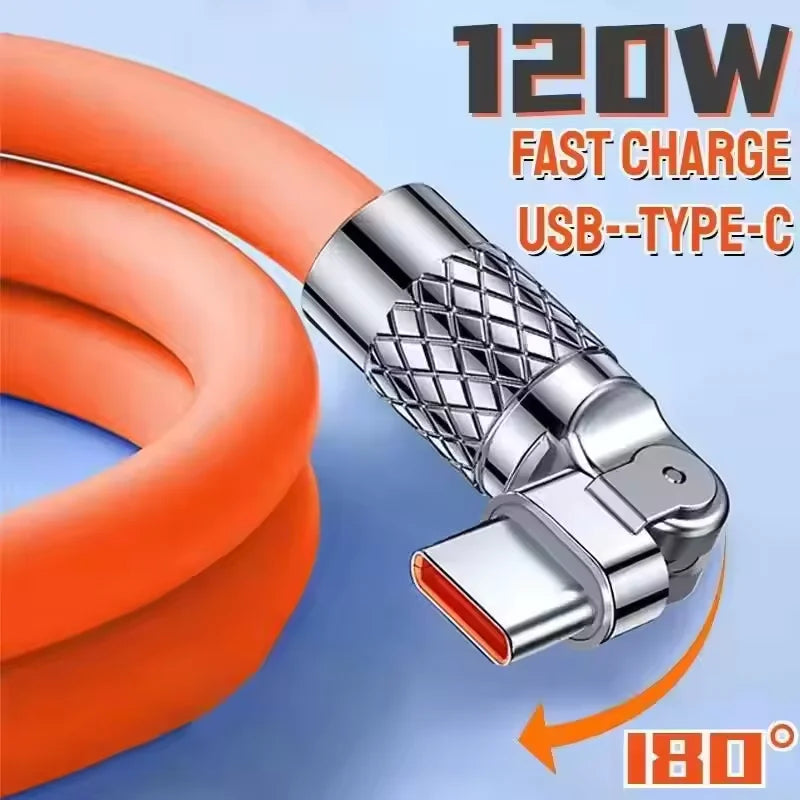 120W 6A Mobile Phone Type C Fast Charging Cable Rotating Head Charging Wire USB Data Cable For Samsung Xiaomi Huawei Data Cord Qme