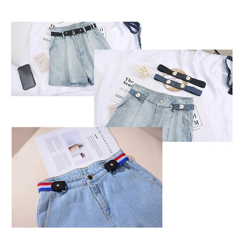Buckle-free Waist Belt Jeans Pants No Buckle Stretch Elastic Women Qme