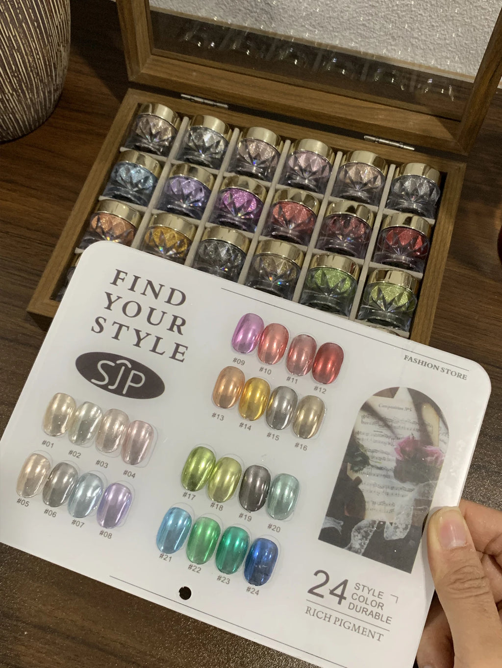 24-color Autumn Winter Nail Art Mirror Powder Swatches Storage Box Qme