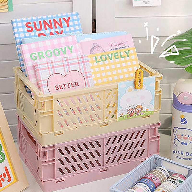 Desktop Holder Home Use School Desk Storage Box Collapsible Crate Qme
