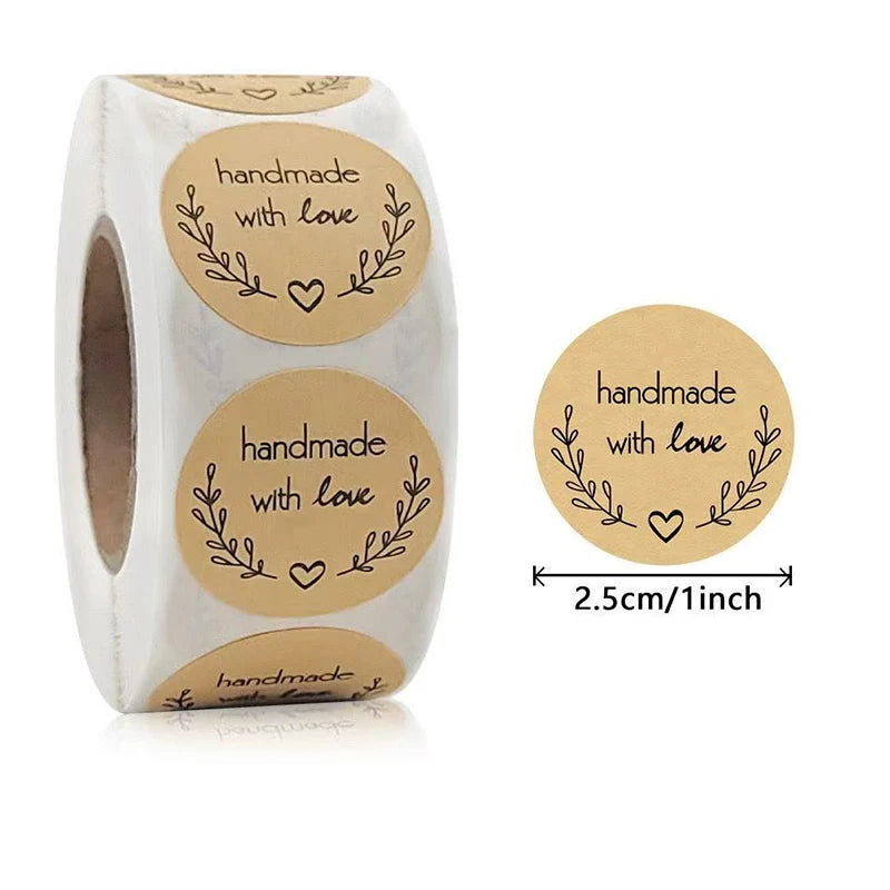Handmade Love Stickers Roll Kraft Paper Round Labels Products Qme