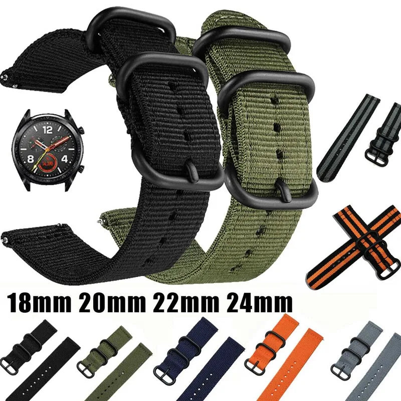 18mm 20mm 22mm 24mm Nylon Fabric Watch Bands Sport Strap For Samsung Galaxy Watch 3 Band Bands Amazfit GTR GTS Huawei GT2 Qme