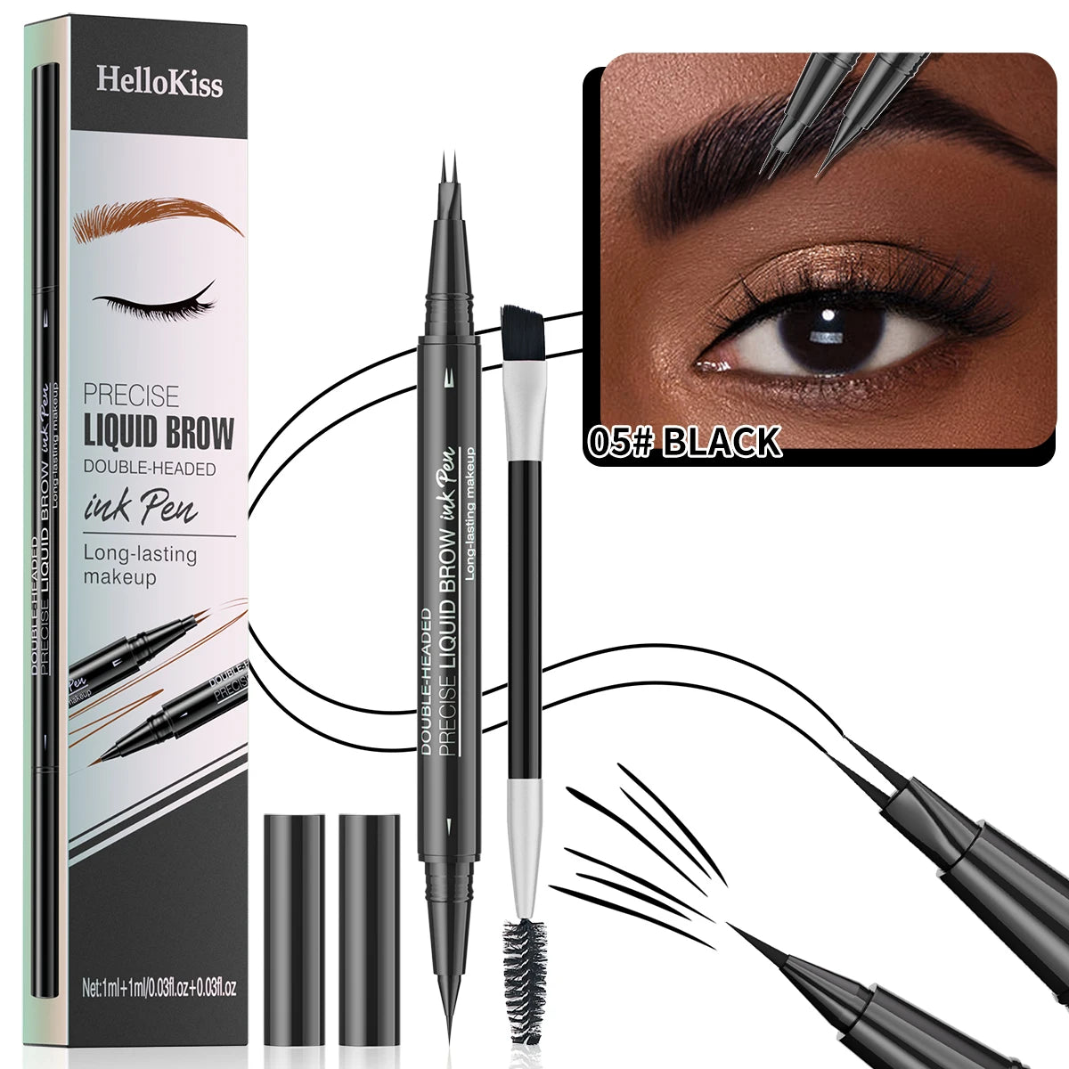Curved Eyebrow Pen - Eyebrow Pencil, Brow Pencil 2-in-1 Dual-Ended Microblading Eyebrow Pen Qme