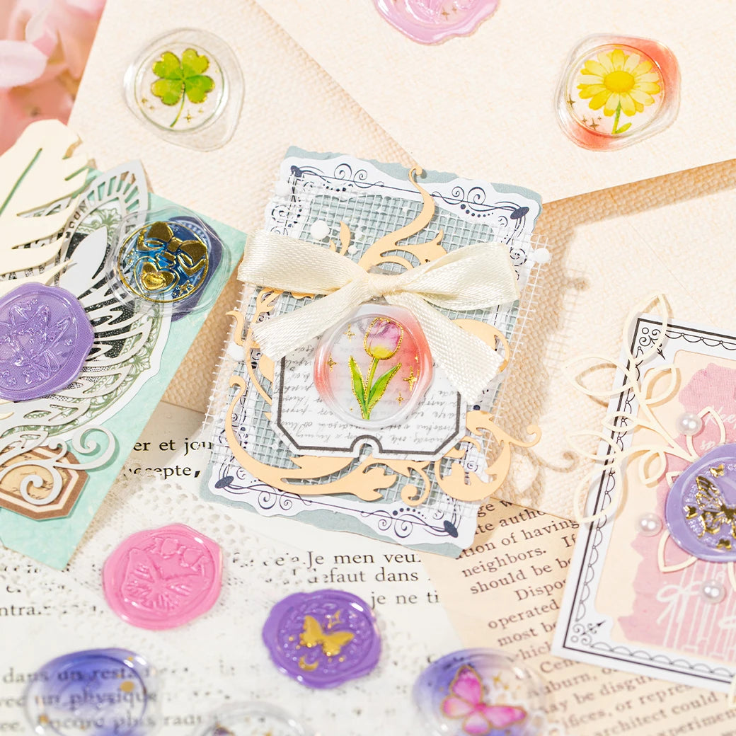 1 Sheet Classical Floral Wax Seal Epoxy Sticker Pack for DIY Craft, Scrapbook Material, Birthday Gift, Teaching Reward Qme