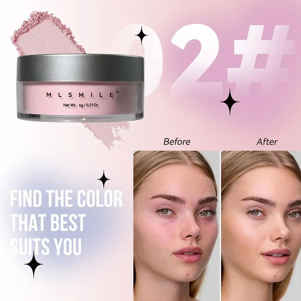 MLSMILE Shimmer Glitter Loose Setting Powder Oil Control Hide Pore Lasting Concealer Face Powder Pearlescent Matte Face Makeup Qme 02 CN