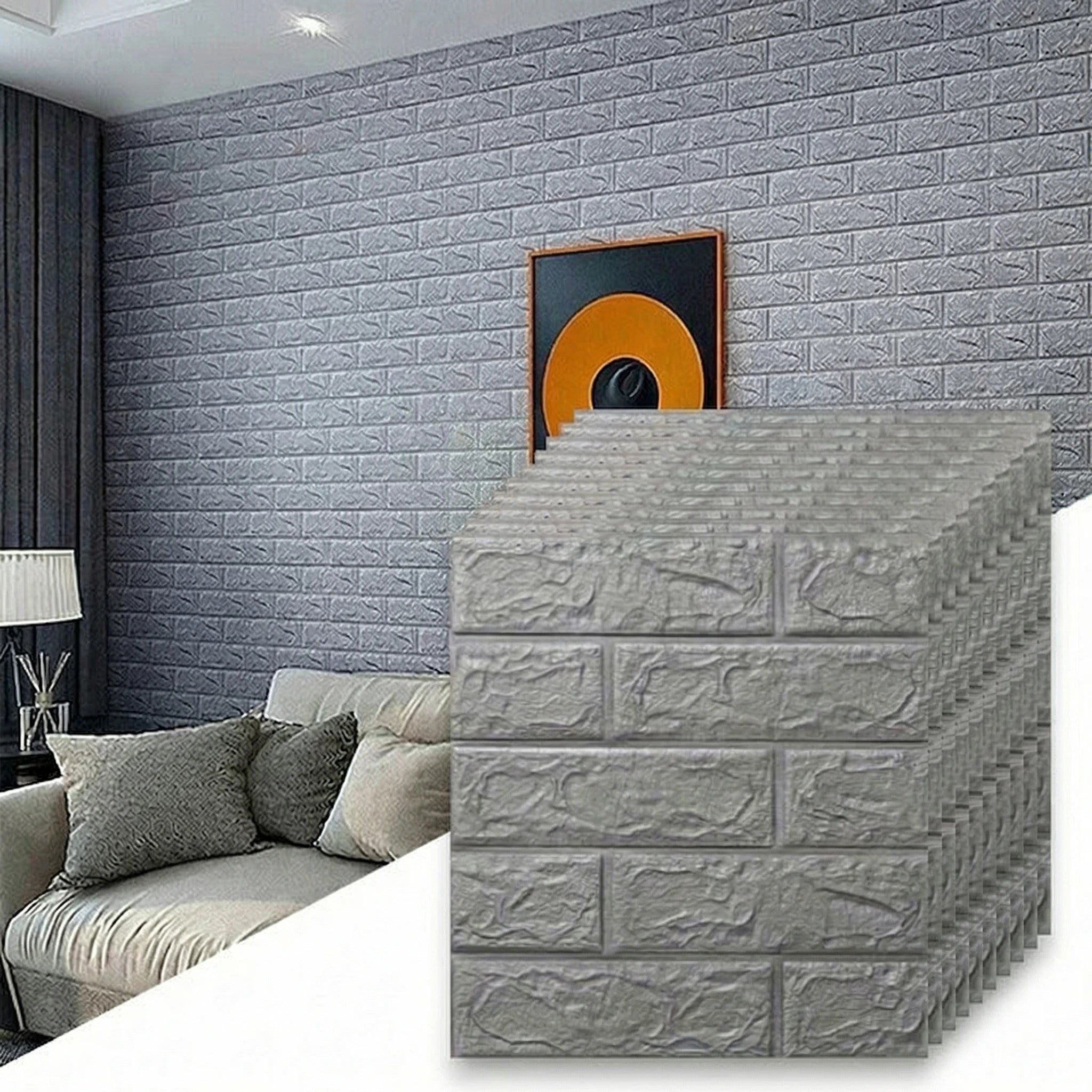 Waterproof Self Adhesive 3D Grey Brick Wallpaper 10Pcs 38.5cmx35cm Stain Resistant Wall Sticker Kitchen Indoor Home Wall Decor Qme sliver 38x35 10pcs